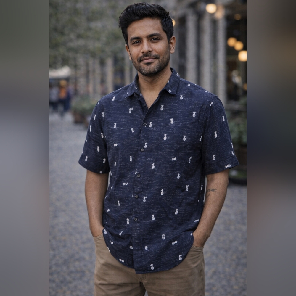 Denim & Flower Ricky Singh Pineapple Print Button Down Shirt XL Slim Fit
